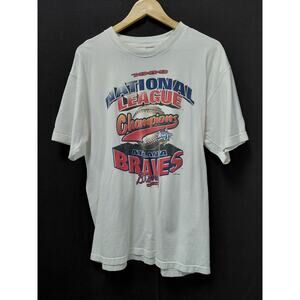 Vintage TRUE FAN 1999 Atlanta Braves T-Shirt White Graphic Print Knit Men Size L